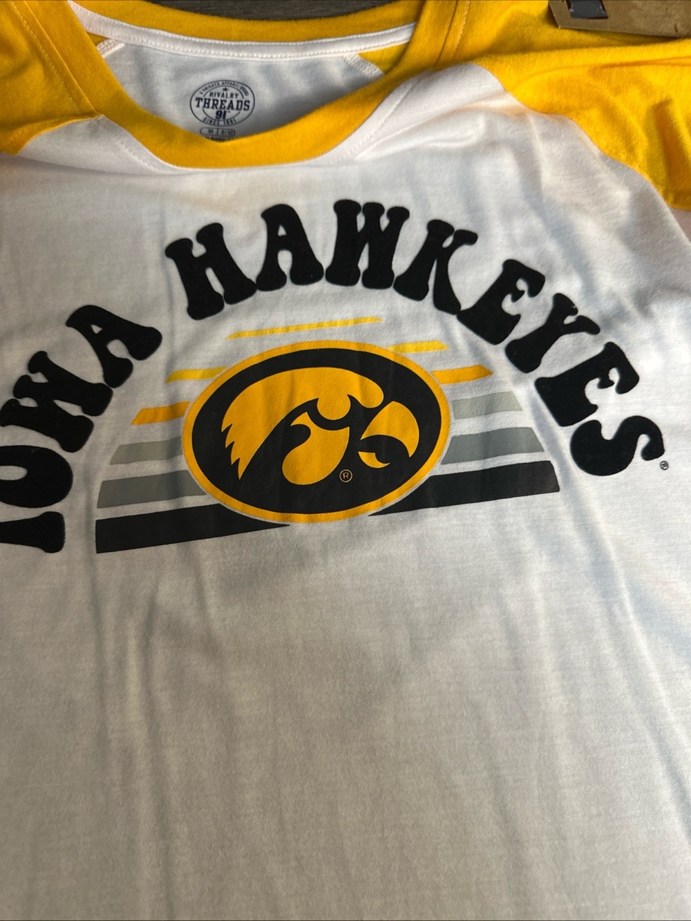 Rivalry Threads Iowa Hawkeyes Raglan Tee - White & Yellow - Picture 3 of 8